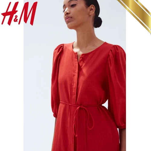 H&M 2025 Premium Selection Linen-blend Dress Red Women - HM Original