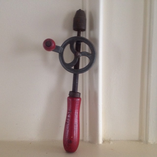 Antique Hand Crank Drill Egg Beater Style. Red wood handles eBay