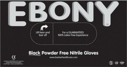Ebony LARGE Black Nitrile Gloves - 100% Natural Rubber Latex-Free - Box of 100 - Picture 1 of 2
