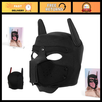 Neoprene Puppy Hood Mask for Adults, Removable Cosplay Dog Full Face Gear, Pup P