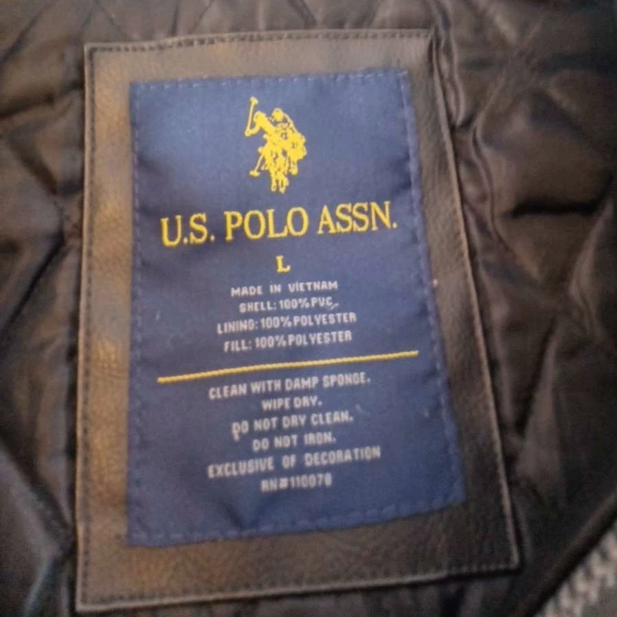 Mens US Polo Assn. Black Faux Leather Jacket Size L - Image 3 of 4
