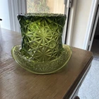 Fenton Vintage Green Glass Top Hat Daisy and Button 3-1/4"  Excellent condition