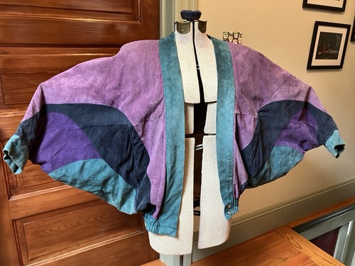 Vintage 1980s - Mary Hoffman - Size Small Purple Teal Suede Batwing Jacket