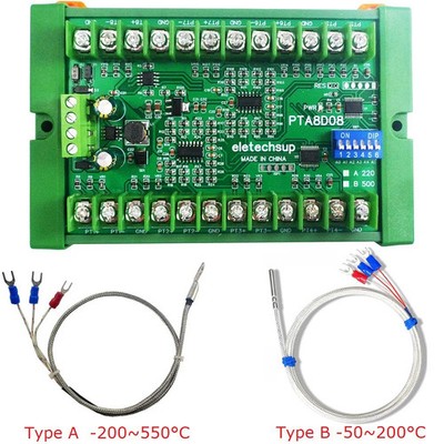 Temperature Sensor Module 8 Channel DC8-30V PT100 RTD RS485 Modbus RTU -40~500°C