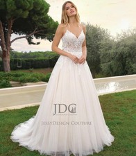 2026 Beaded Bodice Illusion Wedding Dress Bridal Gown Custom made 2-28W Straps