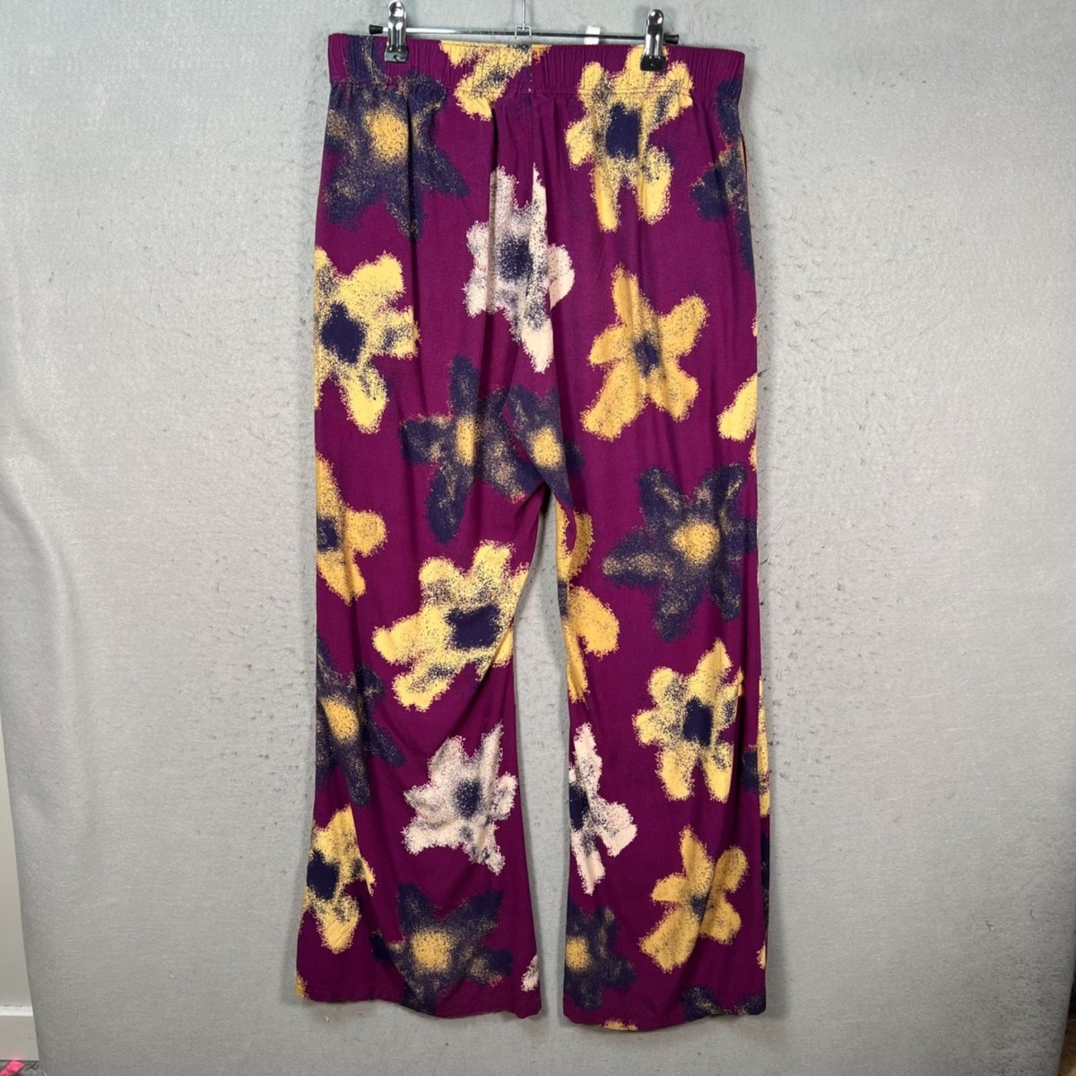 Weekday Womens Medium Ken Flared Trousers Purple Floral Print Elastic Waist View 2
