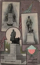 Indianapolis Indiana Statues Monuments Patriotic Military Vtg Postcard I23