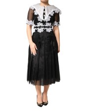 Dolce & Gabbana Black White Silk Macrame Lace Midi Women's Dress Authentic