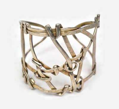 Handwerk Silber Armreif Armband Modern Abstrakt Drahtarbeit Knoten Stil Handarbeit