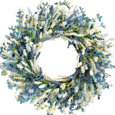 26 Inch Summer Spring Blue Ivory Lavender Flower Wreath for Front Door, Rusti...