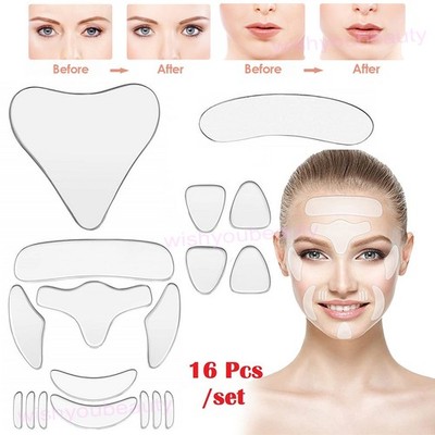 16Pcs Face Neck Eye Anti Wrinkle Pad Reusable Silicone Skin Lift Patch Overnight