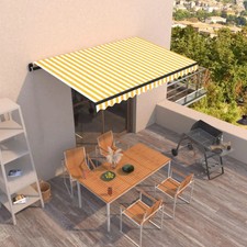 Image of WALPLUS Manual Retractable Awning 450x300 cm Yellow White Patio Shade