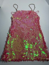 Nasty Gal Hot Pink Sequin Mini Dress, Spaghetti Straps Rhinestone Strap Sz 4 HTF
