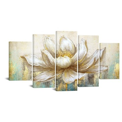 Large 5 Pieces Lotus Flower Blooming Wall Art Canvas Print Painting Modern Pe...