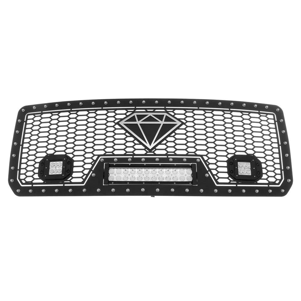 Para GMC Sierra 2500/3500 2015-2019 superior acero inoxidable malla negra con rejilla LED Foto 2 de 3