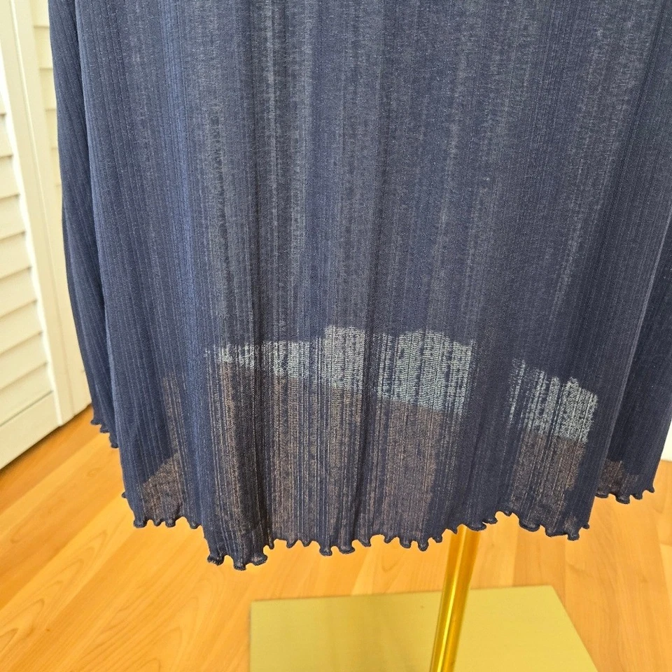 Vestido Midi Transparente Primark Azul Marinho Borda de Alface Tamanho P Minimalista Chique Anos 90 Glam Baddie - Imagem 4 de 4