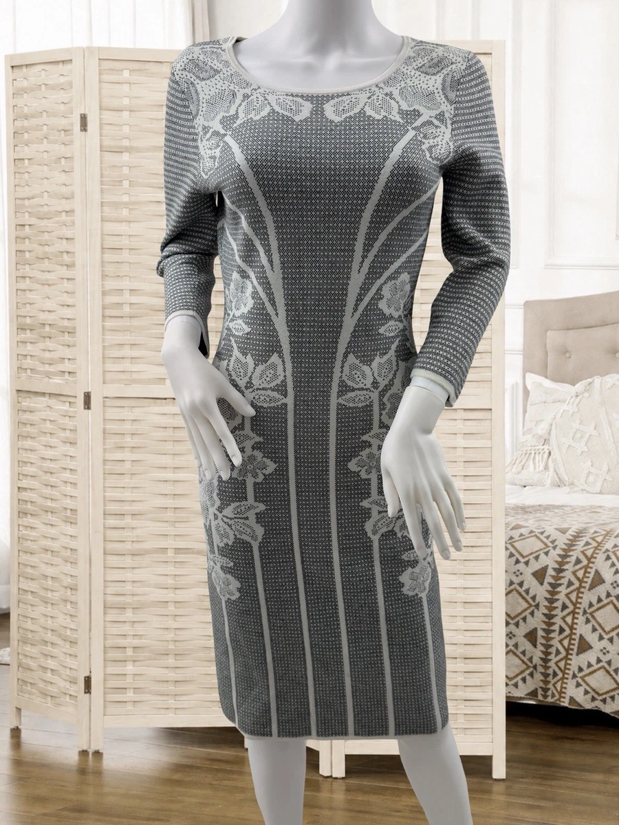 karen millen grey knit dress Karen Millen Compact Knit Wool Look Full Skirt Midi Dress in Charcoal