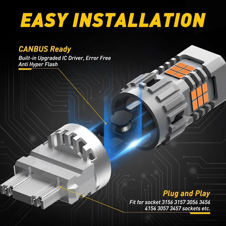 Светодиодные лампы для указателей поворота 3156 3157 4157 CANBUS с защитой от гипервспышек желтые 2/10x - Изображение 4 из 4