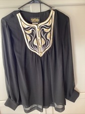 Bob Mackie Wearable Art Poly Semi Sheer Sleeve Lined Embroidery Blouse NWT S