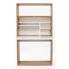 Bureau Secrétaire Design "Loma" 157cm Blanc & Chêne