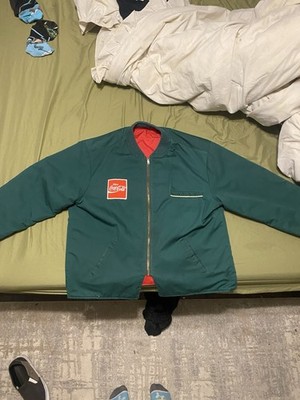 Large Coca-Cola Green Jacket with Red Lining and Coke Logo Soda Theme