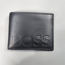Hugo BOSS Laslo 8 Card Black Leather Bi-Fold Big Logo Wallet NWOB