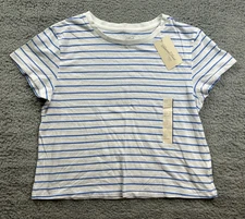 Universal Thread Women's Size Large Short Sleeve Crewneck T-Shirt Blue Stripe