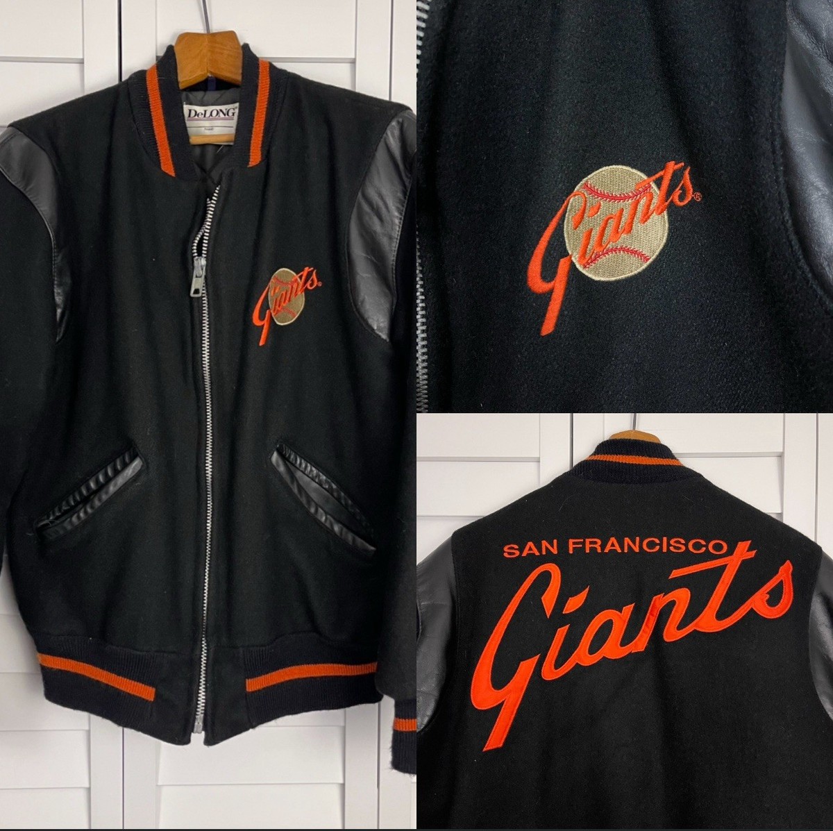 DeLONG USA製 スタジャン XL SF ジャイアンツ 90s SAN FRANCISCO GIANTS Delong Vintage Wool Leather Varsity Spellout