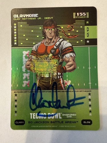 Bo Jackson Battle Arena Tecmo Bowl 2026 Inspired Ink Clay Matthews Auto Glow /25