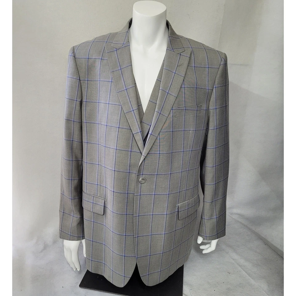 Traje Steven Land Para Hombres 3 Piezas Walter SL77 Blazer Chaleco 46R Pantalones 40R Gris Cuadros Foto 2 de 4