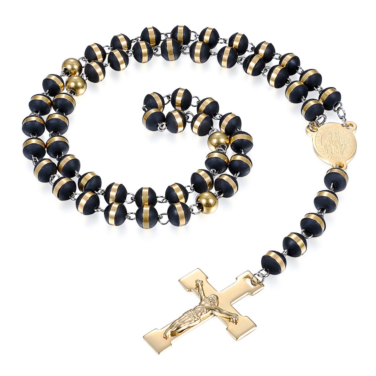 Men Stainless Steel Virgin Mary Jesus Cross Pendant Necklace