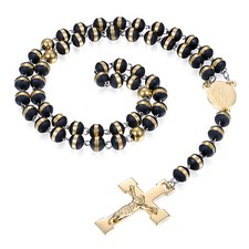 Hombres Acero Inoxidable Virgen María Jesús Cruz Colgante Collar Rosario Cadena Goma