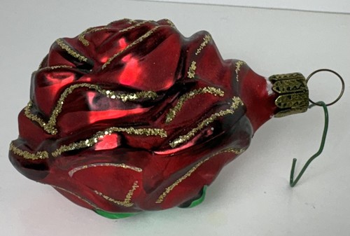 Germany RED ROSE & VIOLET PANSY Flower Ornament Mercury Glass Gold Glitter Lot 2 - Picture 10 of 10