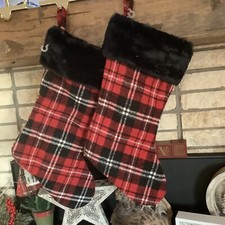 1 Red Plaid Holiday Stocking Christmas Target Wondershop Checkered Fur Flannel