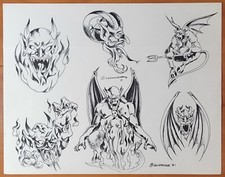 ORIGINAL Vintage 1981 Guideline LTD Shop Used Tattoo Flash Sheet, Devils, Demons