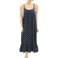 The Great. Floral Printed Slip Midi Dress Ruffle Sleeveless Cotton XS-0 278370