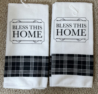 2 ''Bless this Home'' Kitchen Stove Dish Hand Towel Set of 2
