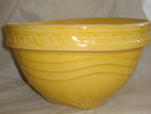 Antique Yelloware Stoneware YELLOW MIXING BOWL 9" x 5"  Waves, Starburst Designs