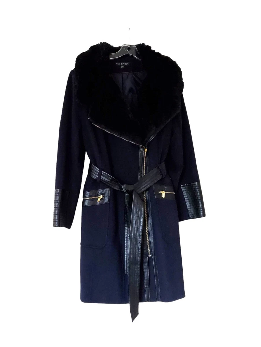 Via Spiga Women s Kate Middleton Coat Navy Blue w Black Trim Faux