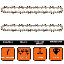 2 Saw Chains 40cm 3/8 56TG 1.3 Compatible with Makita Einhell Bosch Semi Chisel