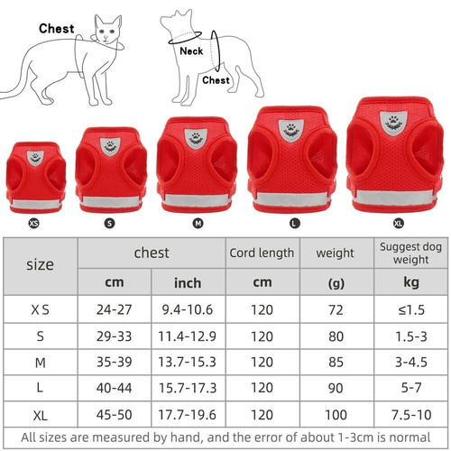 Cat Dog Harness Pet Puppy Adjustable Reflective Vest Walking Lead Mesh Polyester - Picture 4 of 20
