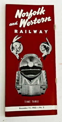 December 11, 1952  Norfolk And Western Railway Train Time Table With Map Booklet
