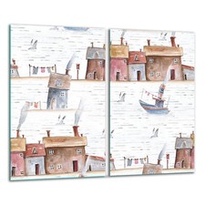 Herdabdeckplatten 2 teilig 30x52 Ceranfeld Abdeckung Glas Stadt