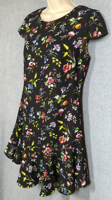 New With Tags LIKELY Dress 10 Bright Botanical Belle Dress Blk Floral Artsy Boho