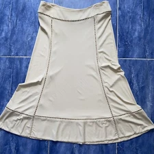 Donna Karan Collection Y2K Vintage Fluted Midi Skirt Stone Beige Small Old Money