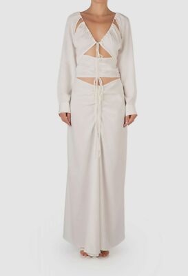 $850 Christopher Esber Women's Ivory Ruched Tie Floating Sleeve Dress Size 4