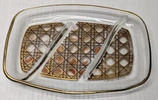 Georges Briard Geometric Divided 10” Glass Serving Dish Olive Tray MCM Vintage