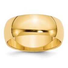 14k Yellow Gold 8mm Half-Round Wedding Band Ring for Men Size 10