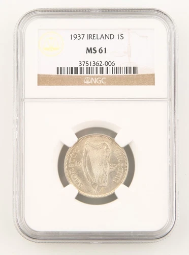 1937 Ireland Republic 1 Shilling Silver Coin MS-61 NGC Low Mintage Key Date KM-6