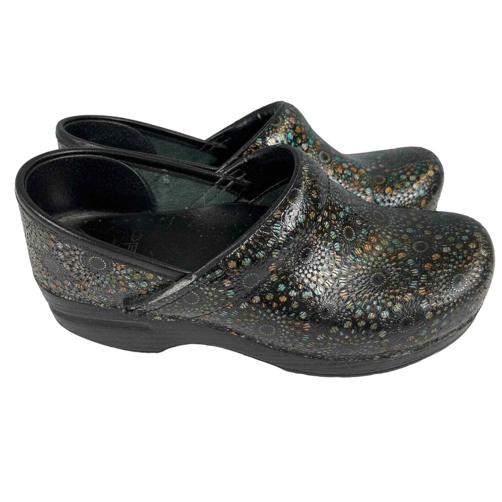 DANSKO Clogs Women's Size 37 US 6.5-7 Starburst Print Leather Slip On Shoes-image